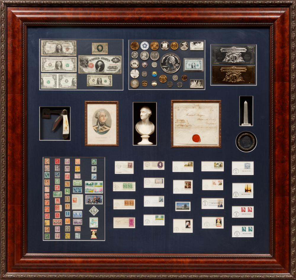 Appraisal: George Washington st US President - shadowbox presentation incl autograph