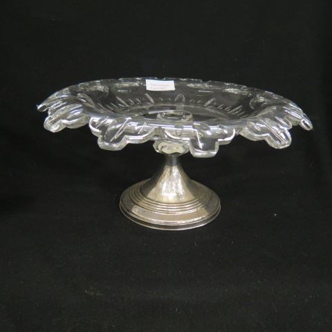 Appraisal: European Silver Cut Crystal Compote fold over edge circa hallmarked