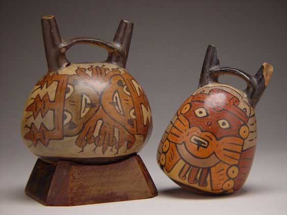 Appraisal: TWO NAZCA PRE-COLUMBIAN VESSELS Two Peruvian Nazca Pre-Columbian painted pottery