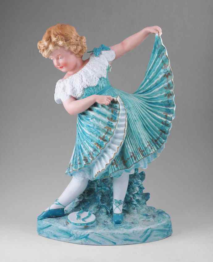 Appraisal: '' HEUBACH GERMAN BISQUE FIGURINE Young girl in a dance