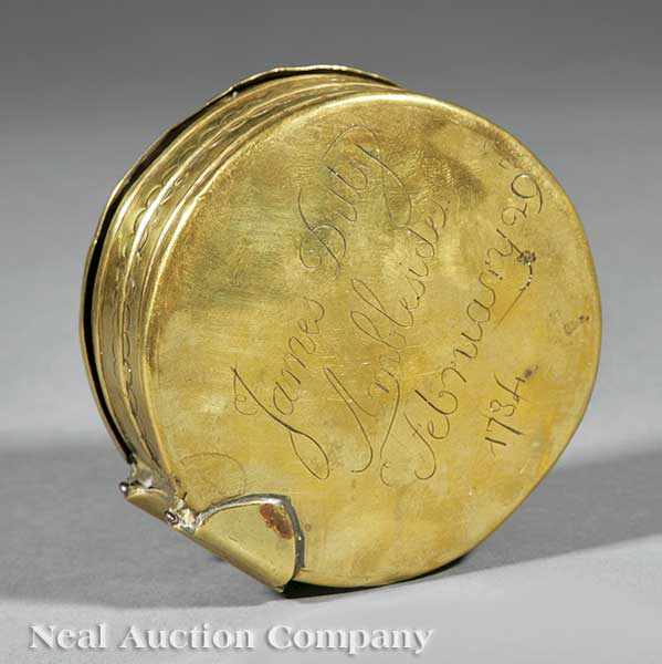 Appraisal: A Revolutionary War Era Brass Tinderbox engraved by owner James