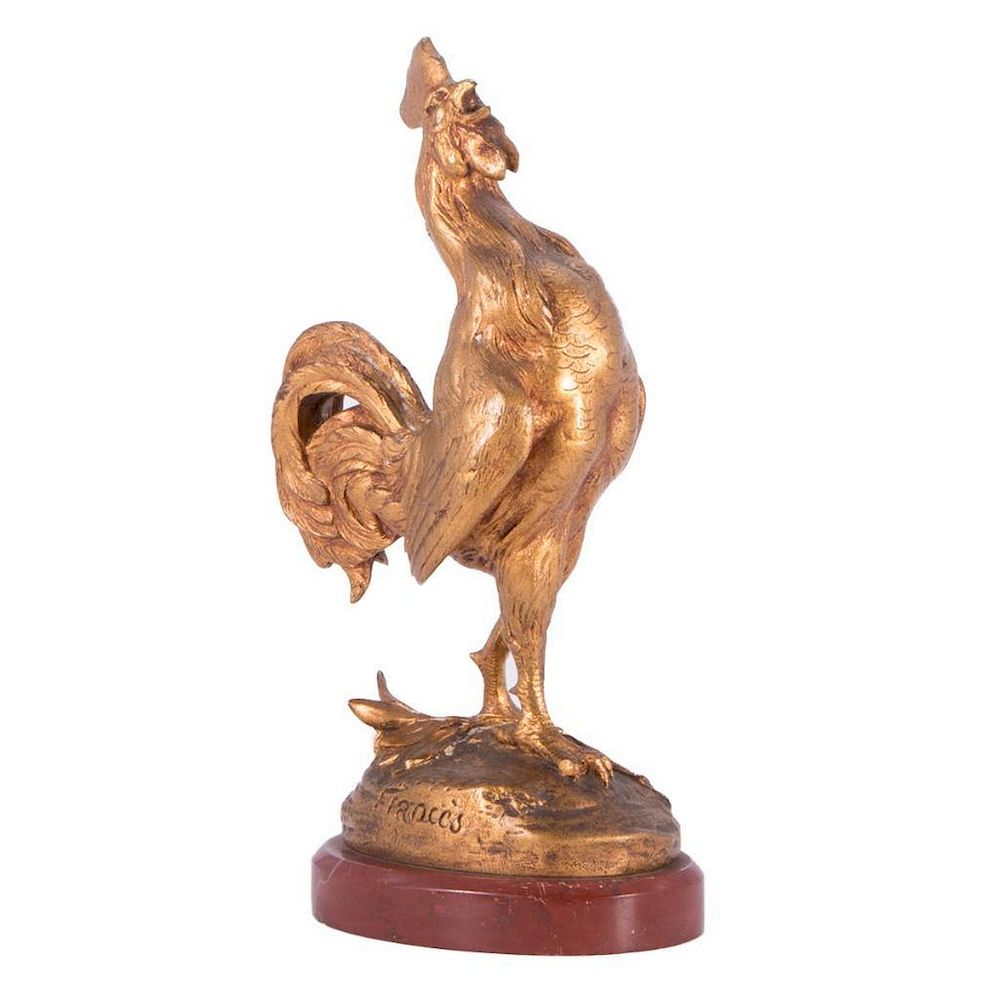 Appraisal: Gilt French Bronze Rooster on Rouge Marble Base Gilt Bronze