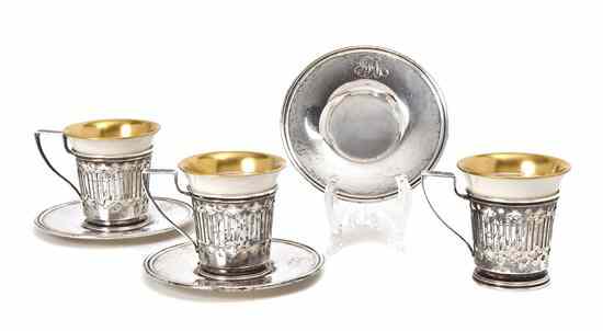 Appraisal: A Set of Twelve American Sterling Silver Porcelain Lined Demitasse