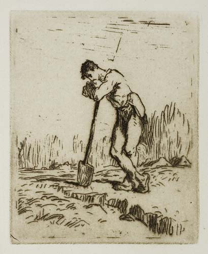 Appraisal: JEAN-FRAN OIS MILLET Homme appuy sur sa Beche Etching printed