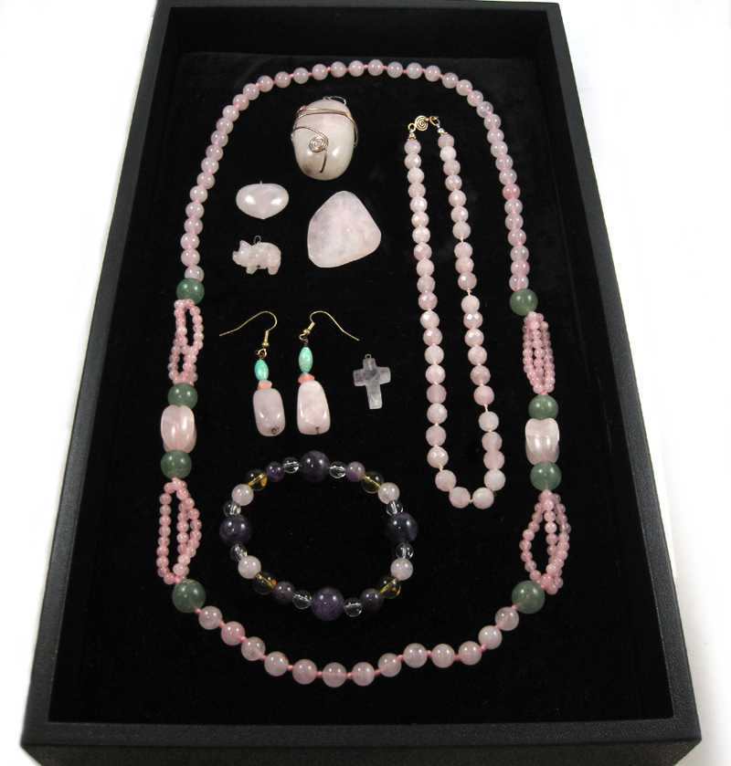 Appraisal: TEN ARTICLES OF ROSE QUARTZ JEWELRY including a faceted rose