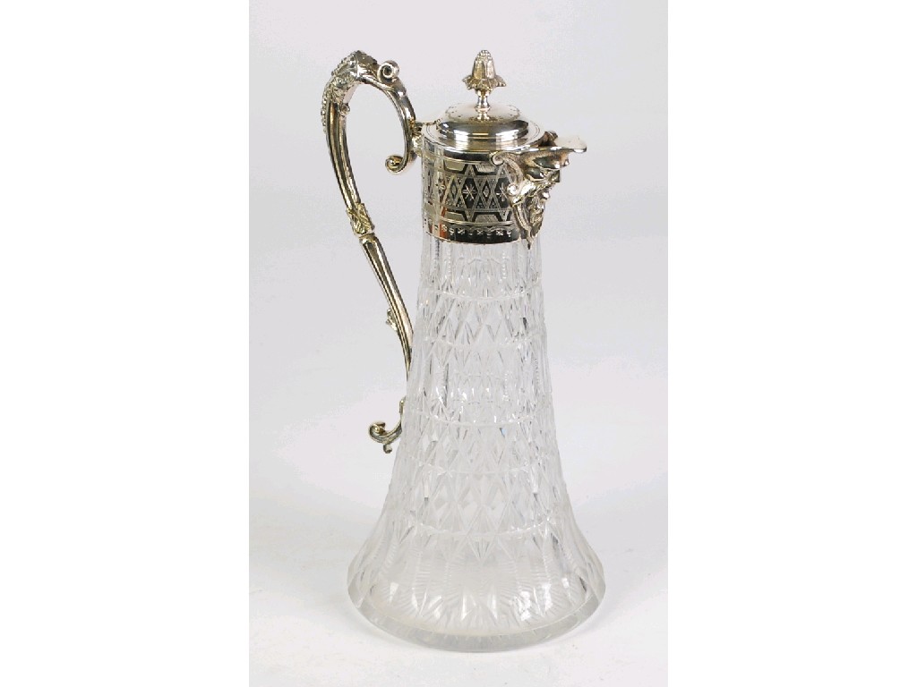 Appraisal: LATE VICTORIAN CUT GLASS AND ELECTROPLATE MOUNTED CLARET JUG high