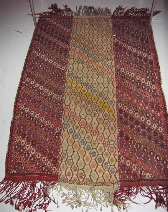 Appraisal: ANATOLIAN KILIM old Consisting of two red bands and one