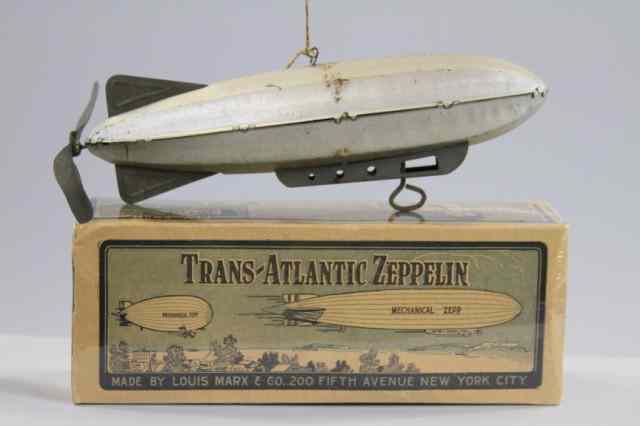 Appraisal: BOXED MARX TRANS-ATLANTIC ZEPPELIN Heavy tinplate painted in silver overall