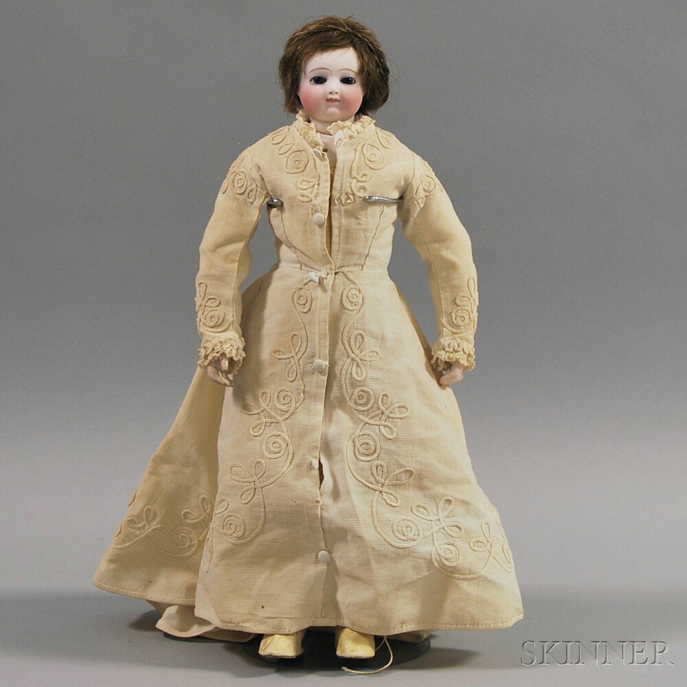 Appraisal: French Bisque Head Lady Doll c closed mouth blue stationary