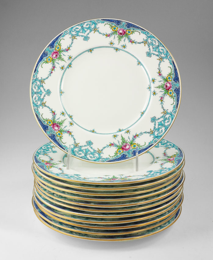 Appraisal: SET OF FLORAL MINTON CHINA PLATES Floral motif border black