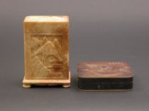 Appraisal: A Carved Soapstone Case Copper Box ca Early th Century