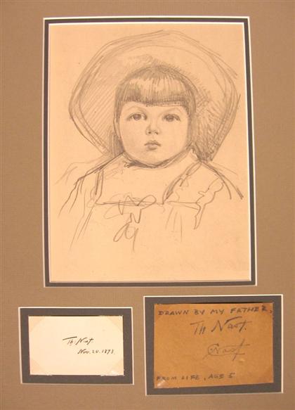 Appraisal: pieces Thomas Nast Orig Pencil Portrait of Thomas Nast's son