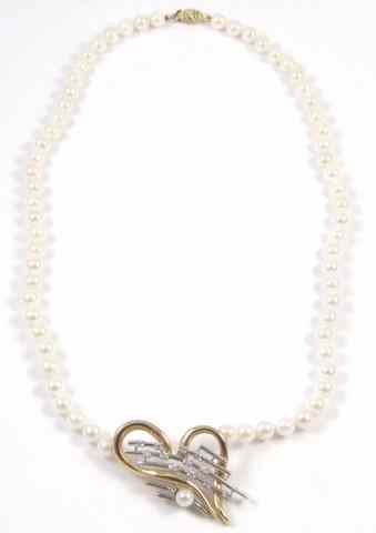 Appraisal: PEARL DIAMOND AND FOURTEEN KARAT GOLD NECKLACE '' in length