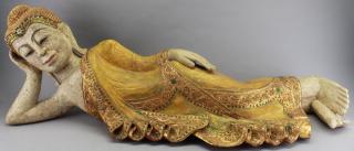 Appraisal: th C Thai Carved Reclining Buddha th C Thai Carved