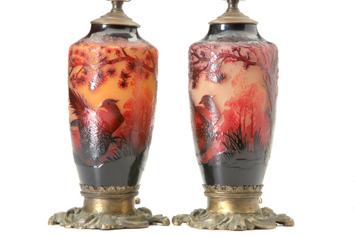 Appraisal: PAUL NICOLAS Pair of scenic cameo vases mounted as table