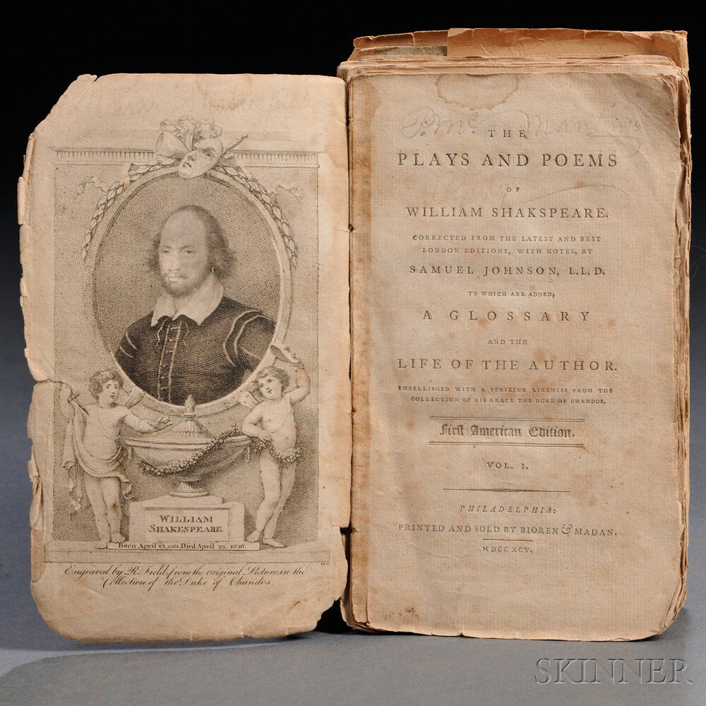 Appraisal: Shakespeare William - Works Philadelphia Printed and Sold by Bioren