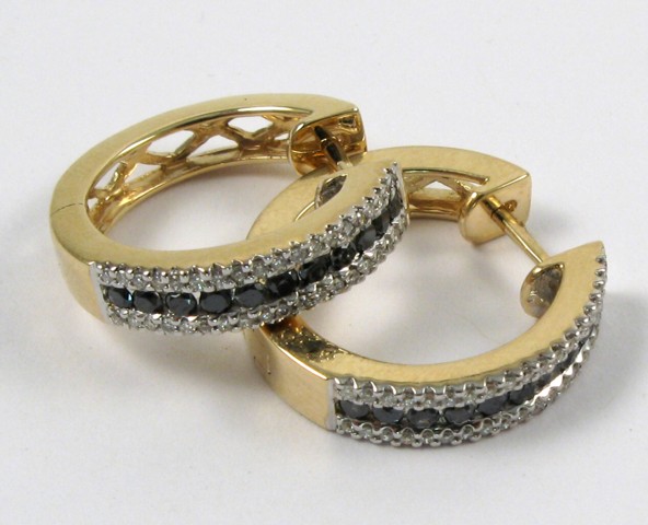 Appraisal: PAIR OF BLACK AND COLORLESS DIAMOND EARRINGS each k yellow