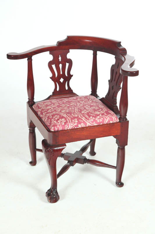 Appraisal: CHIPPENDALE-STYLE CORNER CHAIR American th century mahogany and pine Carved