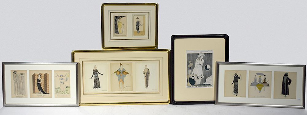 Appraisal: Five Art Deco fashion prints framed Five Art Deco fashion