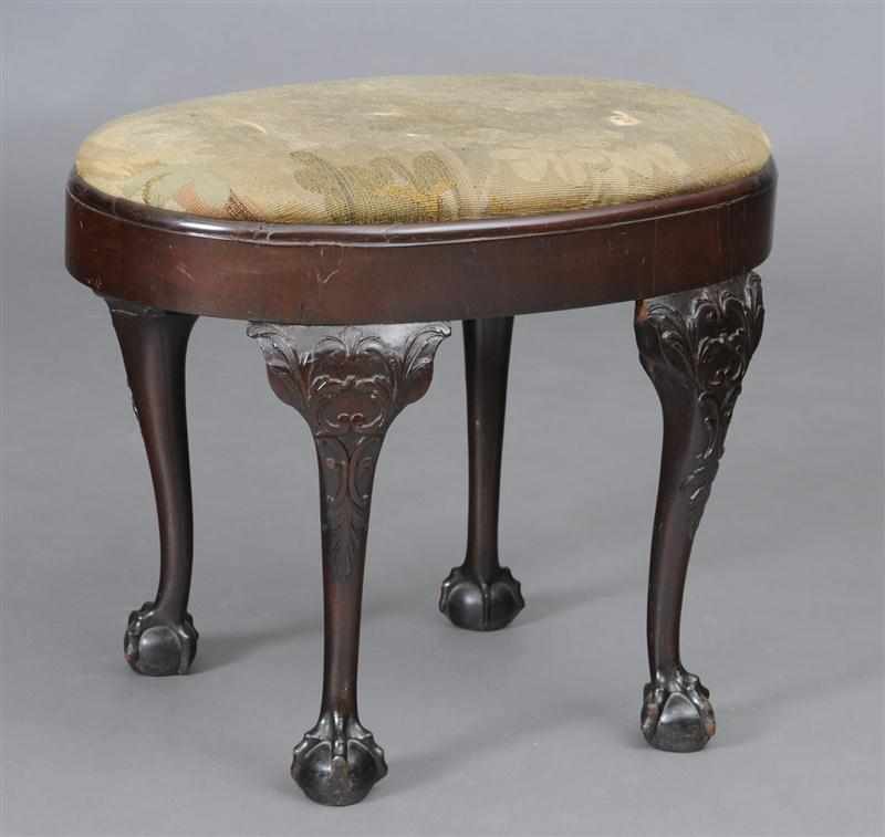 Appraisal: GEORGE III CARVED MAHOGANY FOOT STOOL With an inset oval