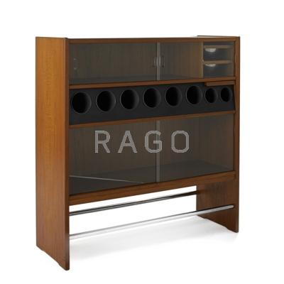 Appraisal: POUL HELTBORG Bar cabinet Denmark s Teak glass plastic and