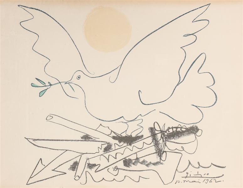 Appraisal: Dove with yellow sun after Pablo Picasso signed and dated