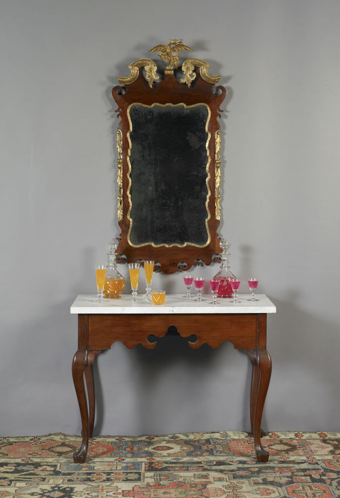 Appraisal: PHILADELPHIA QUEEN ANNE WALNUT SERVING TABLE WITH WHITE MARBLE TOP