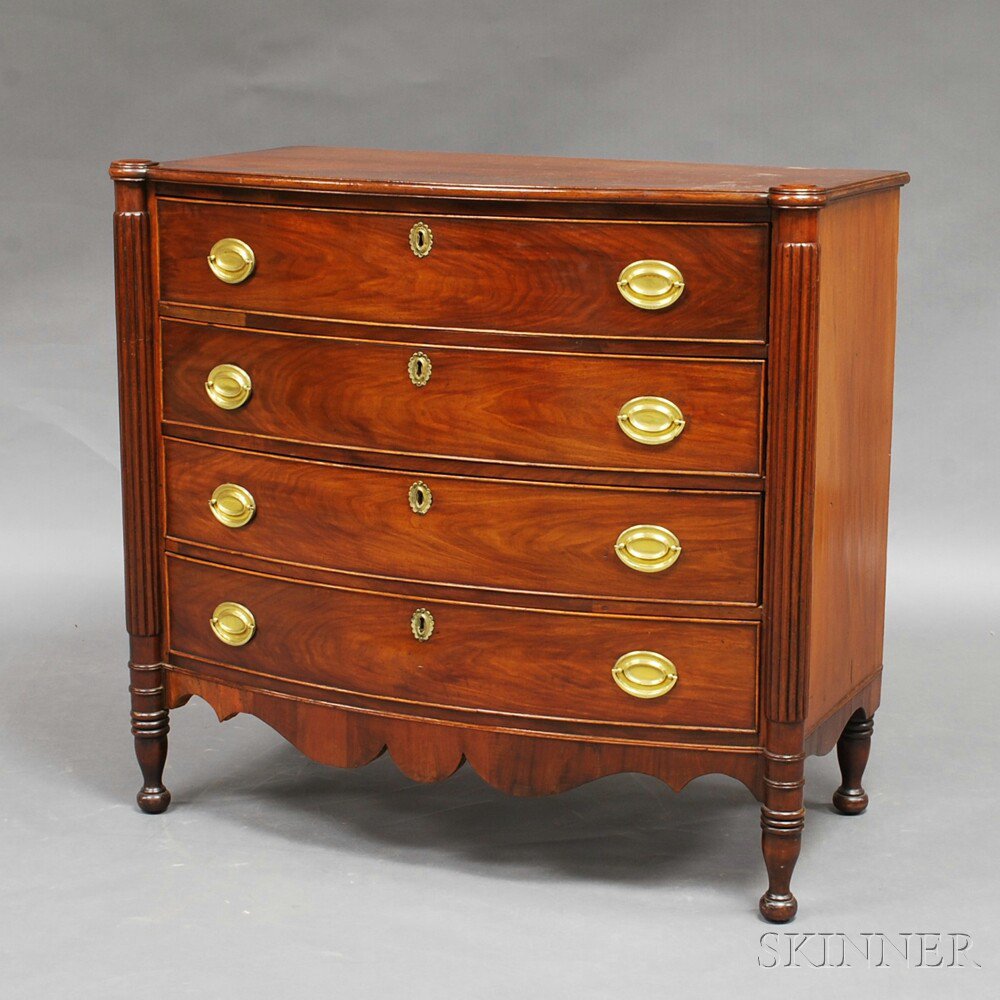 Appraisal: Federal Mahogany Bowfront Chest of Drawers Massachusetts early th century