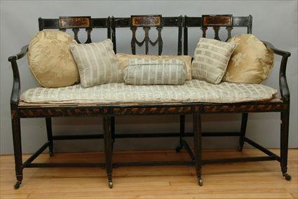 Appraisal: George III-Style Painted Three Chair-Back Settee