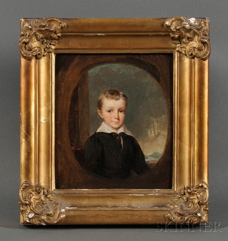 Appraisal: American School th Century Portrait of a Little Boy Wearing