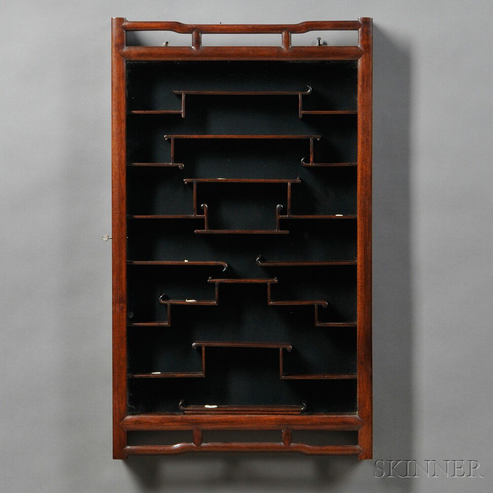 Appraisal: Hanging Display Case Asian-style hardwood glazed door with lock and