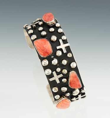 Appraisal: A Signed S Ray Sterling Silver and Rhodochrosite Cuff Bracelet