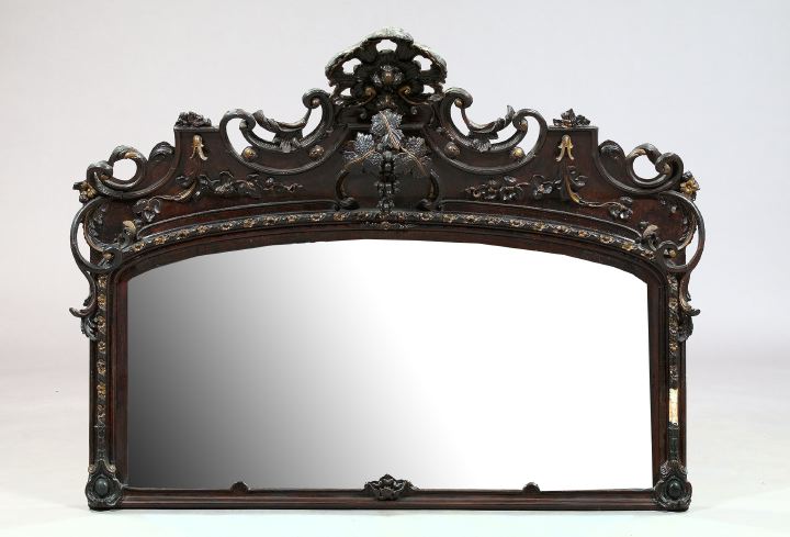 Appraisal: Large Arched American Elaborately Carved and Parcel-Gilt Overmantel Mirror in