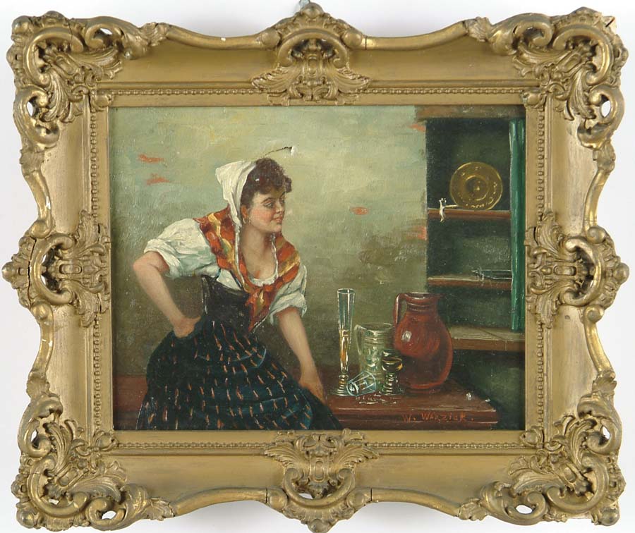 Appraisal: W WARZICK European th th C THE BARMAID Oil on