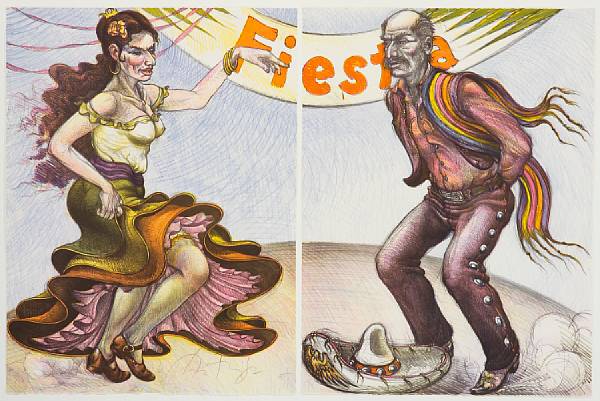 Appraisal: Luis Jim nez American - Fiesta Dyptych Lithograph printed in