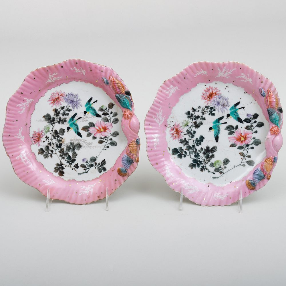 Appraisal: Pair of Continental Porcelain Shell Form Dishes Decorated in the