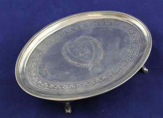 Appraisal: A George III silver oval teapot stand with engraved armorial