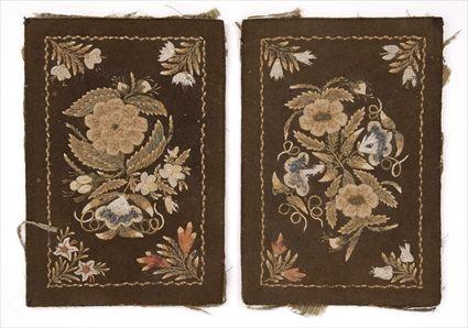 Appraisal: PAIR OF WOODLANDS EMBROIDERED QUILLED PANELS x in