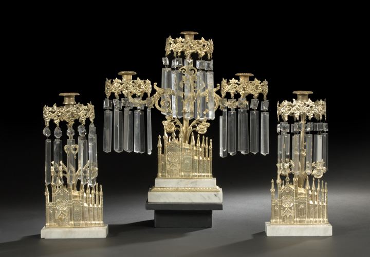 Appraisal: American Three-Piece Gilt-Lacquered Brass Marble and Cut Glass Bigelow Chapel