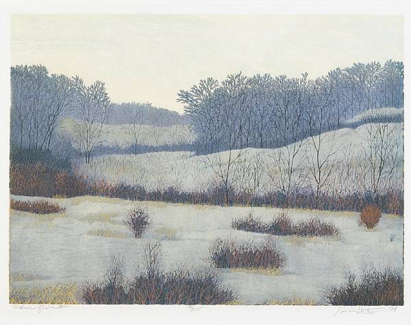 Appraisal: Gordon Mortensen American born Shades of Winter Woodcut in colors