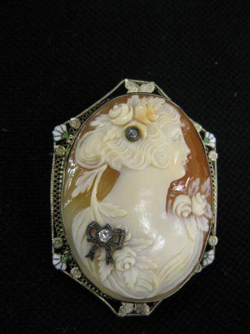 Appraisal: k Gold Diamond Cameo Brooch or Pendant carved shell portrait