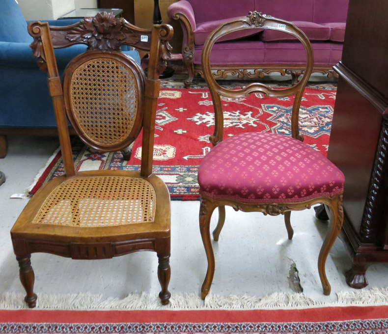 Appraisal: TWO ANTIQUE FRENCH STYLE SIDE CHAIRS both carved walnut including