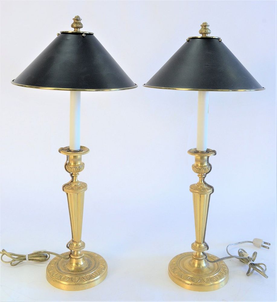 Appraisal: Pair of French Gilt Bronze Candlesticks made into table lamps