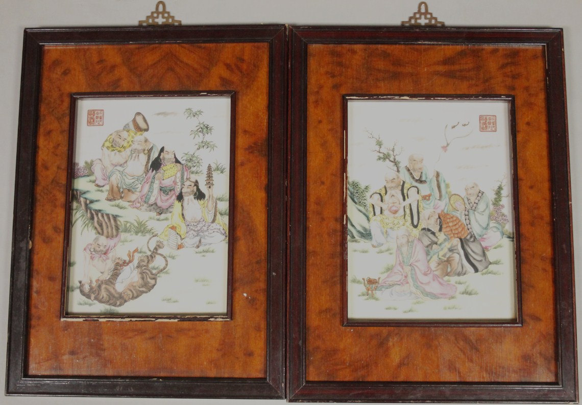 Appraisal: A pair of Chinese porcelain panels each polychrome decorated with