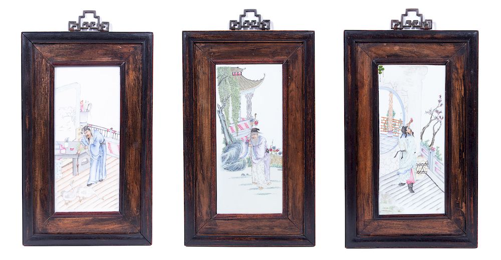 Appraisal: A Set of Three Chinese Enameled Porcelain Plaques Plaque size