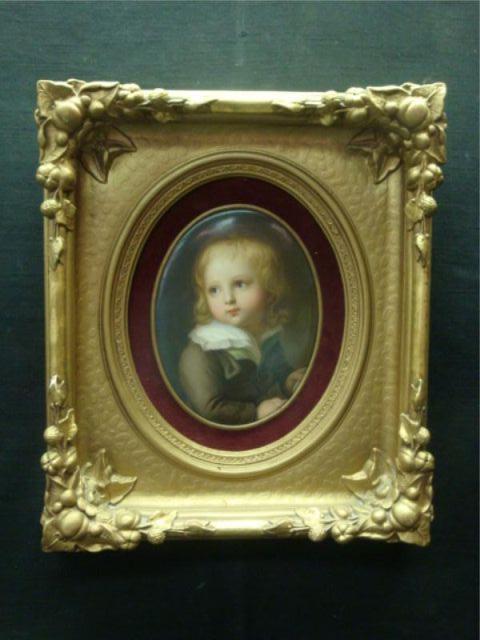 Appraisal: Framed Oval Porcelain Plaque of a Young Boy From a