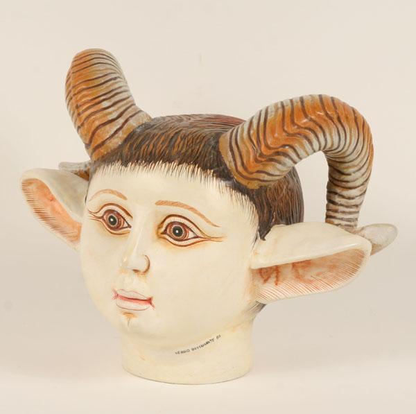 Appraisal: Sergio Bustamante Mexican b painted plaster faun's head Signed and