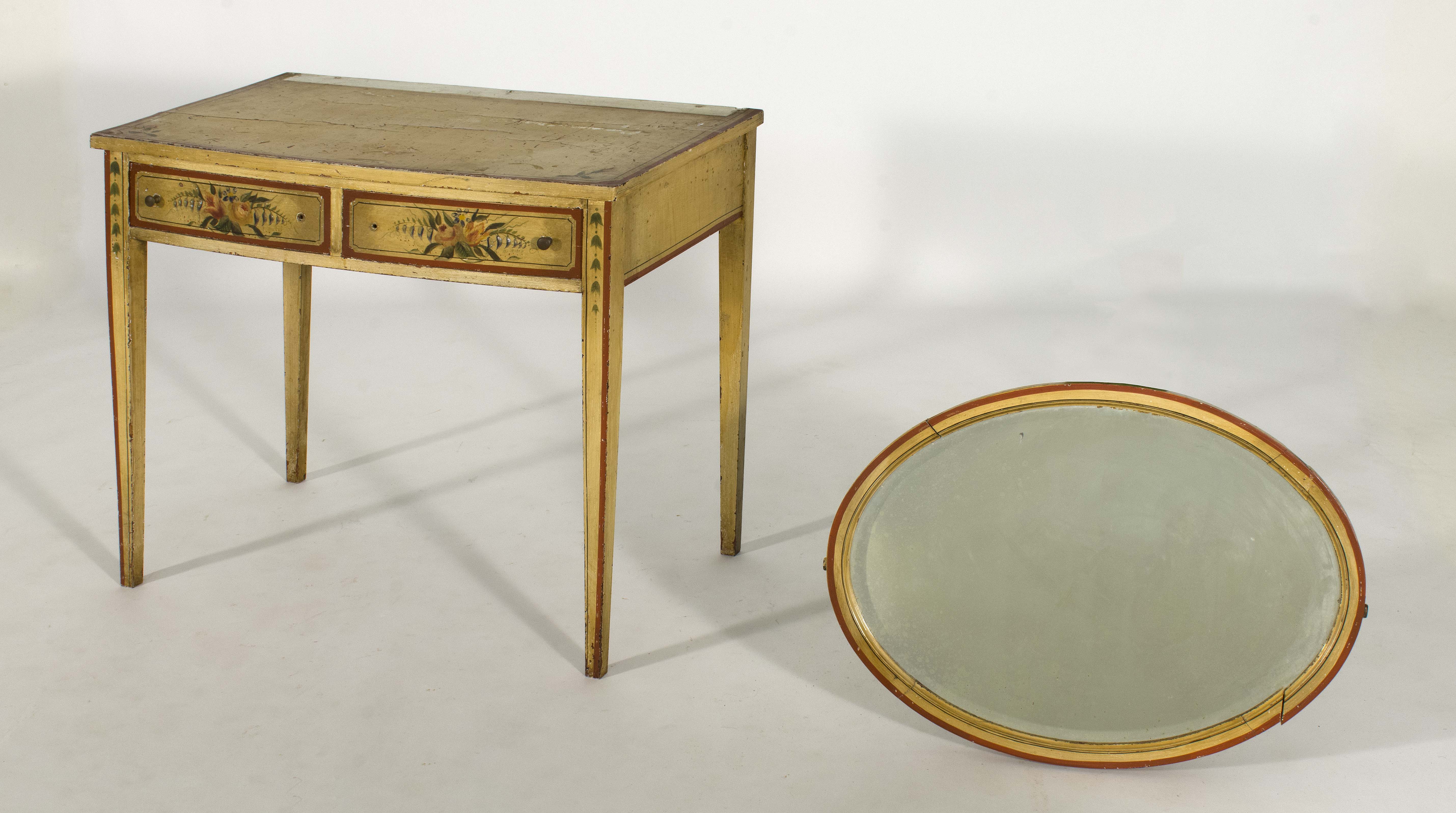 Appraisal: HEPPLEWHITE-STYLE DRESSING TABLE AND COORDINATING MIRROR Both painted white with