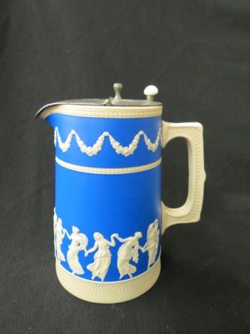 Appraisal: Copeland Jasperware Pitcher dancing maidens rich blue pewter lid excellent