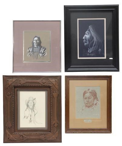 Appraisal: lot of Framed drawings on paper Native American portraits including